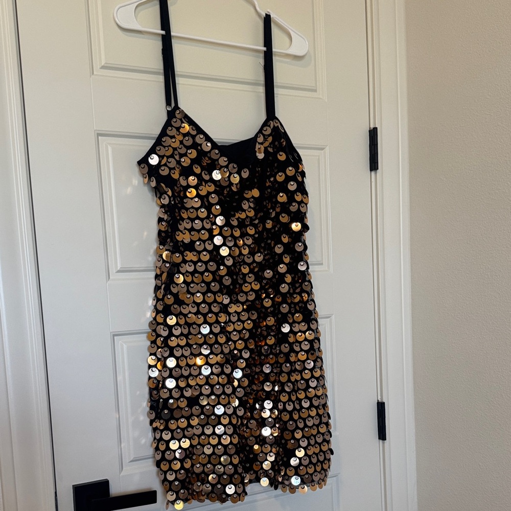 City Chic Black and Gold Sequin Mini Dress